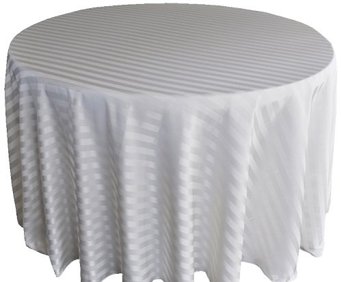 Fancy 120''R Polyester Jacquard Strip 90 Round Ivory Tablecloth