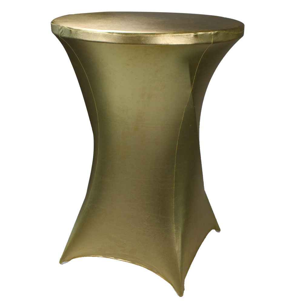 80 x110 cm round polyester stretch gold metallic spandex cocktail table cover for outdoors party table cloth