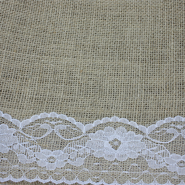 burlap woven flower lace embroidered printed wedding table runner fabric