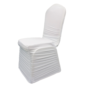 White Color Polyester Stretch Ruched Spandex Chair Covers,Modern Thickening Stretchy Slipcover for Wedding Banquet Anniversary Party Home Decoration