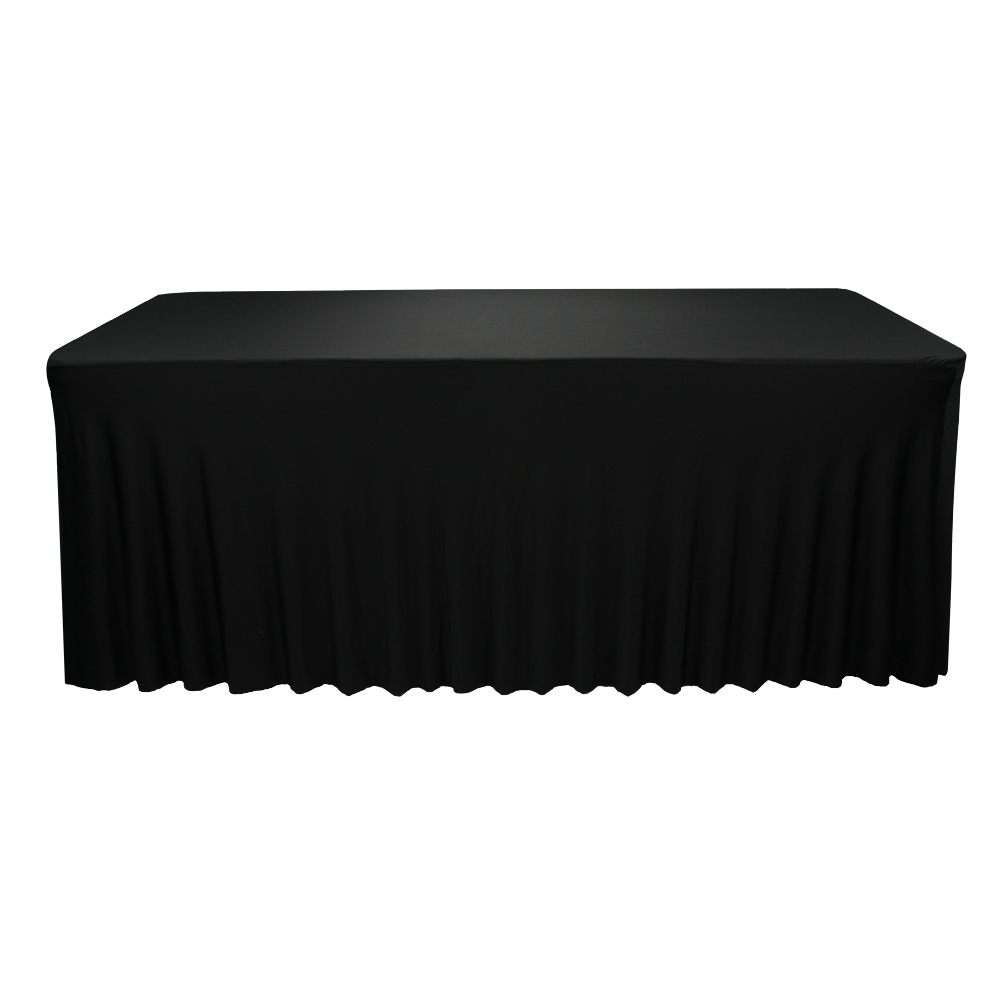100% polyester fancy cheap ruffled table skirt for banquet party 180GSM fabric